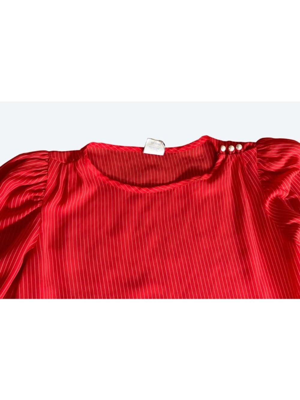 Topson Downs Red & White Striped Womens Blouse Large Polyester Puff Sleeve - Picture 15 of 15